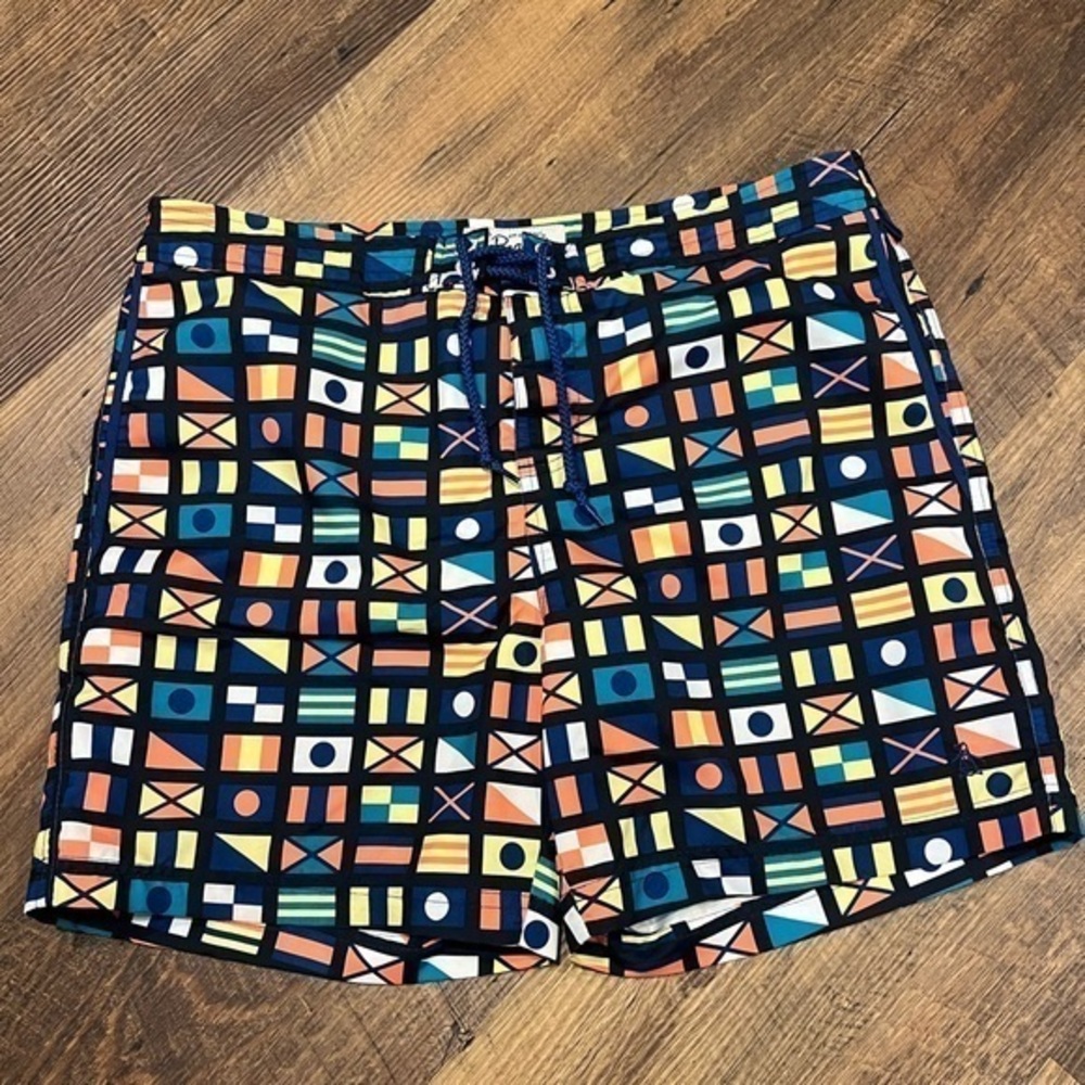 Original‎ Penguin swim trunks Mens size 34 waistband nautical flag navy orange